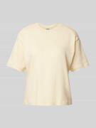 T-shirt met geribde ronde hals