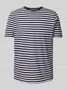 T-shirt met geribde ronde hals