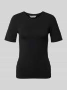 T-shirt met geribde ronde hals, model 'Betrina'