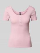 Slim fit T-shirt van katoenmix met kort drukknooppaneel, model 'KITTE'