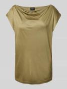 Loose fit top van glanzende viscose met cascadehals