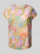 T-shirt met geribde ronde hals