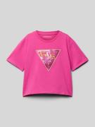 T-shirt met geribde ronde hals