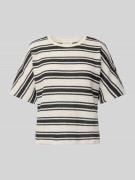 T-shirt met geribde ronde hals