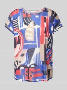 T-shirt met geribde ronde hals