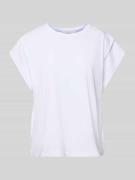 T-shirt met geribde ronde hals