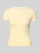 T-shirt met geribde ronde hals, model 'Franka'