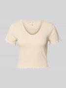 Slim fit T-shirt van katoenmix, model 'CARLOTTA'
