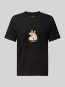 T-shirt met geribde ronde hals, model 'VARENNA'