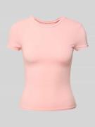 T-shirt met geribde ronde hals