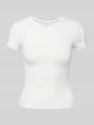 T-shirt met geribde ronde hals
