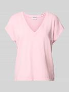 T-shirt met geribde V-hals