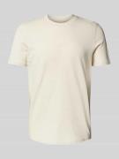 T-shirt met geribde ronde hals