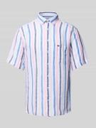 Slim fit linnen overhemd met logostitching