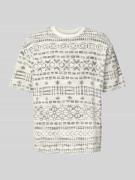T-shirt met geribde ronde hals