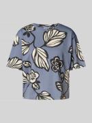 T-shirt met geribde ronde hals