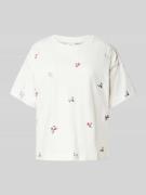 T-shirt met geribde ronde hals, model 'MONIE'