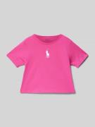 T-shirt met geribde ronde hals