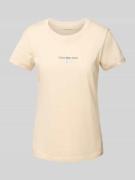 T-shirt met labelprint en geribde ronde hals
