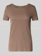 T-shirt met geribde ronde hals