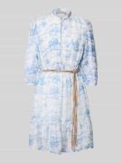 Knielange jurk van viscosemix met strikceintuur