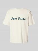 T-shirt met geribde ronde hals