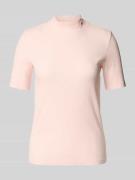 T-shirt in riblook met opstaande kraag en labelstitching