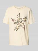 Relaxed T-shirt met print aan de voorkant en sierkralen
