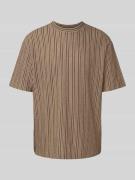T-shirt met geribde ronde hals