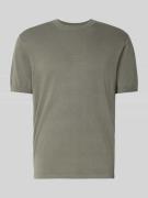 T-shirt met geribde ronde hals