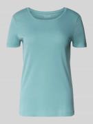 T-shirt met geribde ronde hals