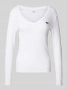 Shirt met lange mouwen en labelstitching en V-hals