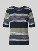 T-shirt met geribde ronde hals