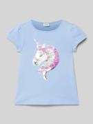 Regular fit T-shirt van puur katoen met tweezijdige pailletten