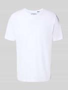 T-shirt met geribde ronde hals