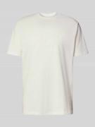 T-shirt met geribde ronde hals