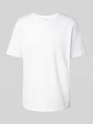 T-shirt met geribde ronde hals