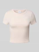 T-shirt met geribde ronde hals