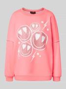 Oversized pullover van katoenmix met motiefprint