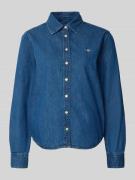 Denim blouse met logostitching en sportmanchetten