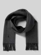 Sjaal van wol met logostitching en franjes