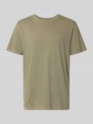 T-shirt met geribde ronde hals
