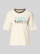 T-shirt met geribde ronde hals