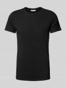 T-shirt met geribde ronde hals