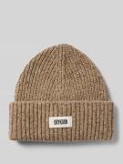 Beanie van wolmix met labelpatch