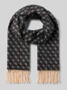 Sjaal van viscosemix met logomotief en franjes
