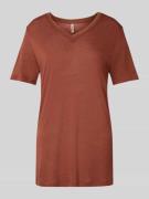 T-shirt met geribde V-hals, model 'EMEL'