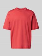 T-shirt met geribde ronde hals