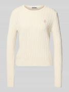Slim fit gebreide pullover met ronde hals en kabelpatroon