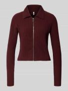 Regular fit gebreid jack met ribmotief, model 'ELLY'